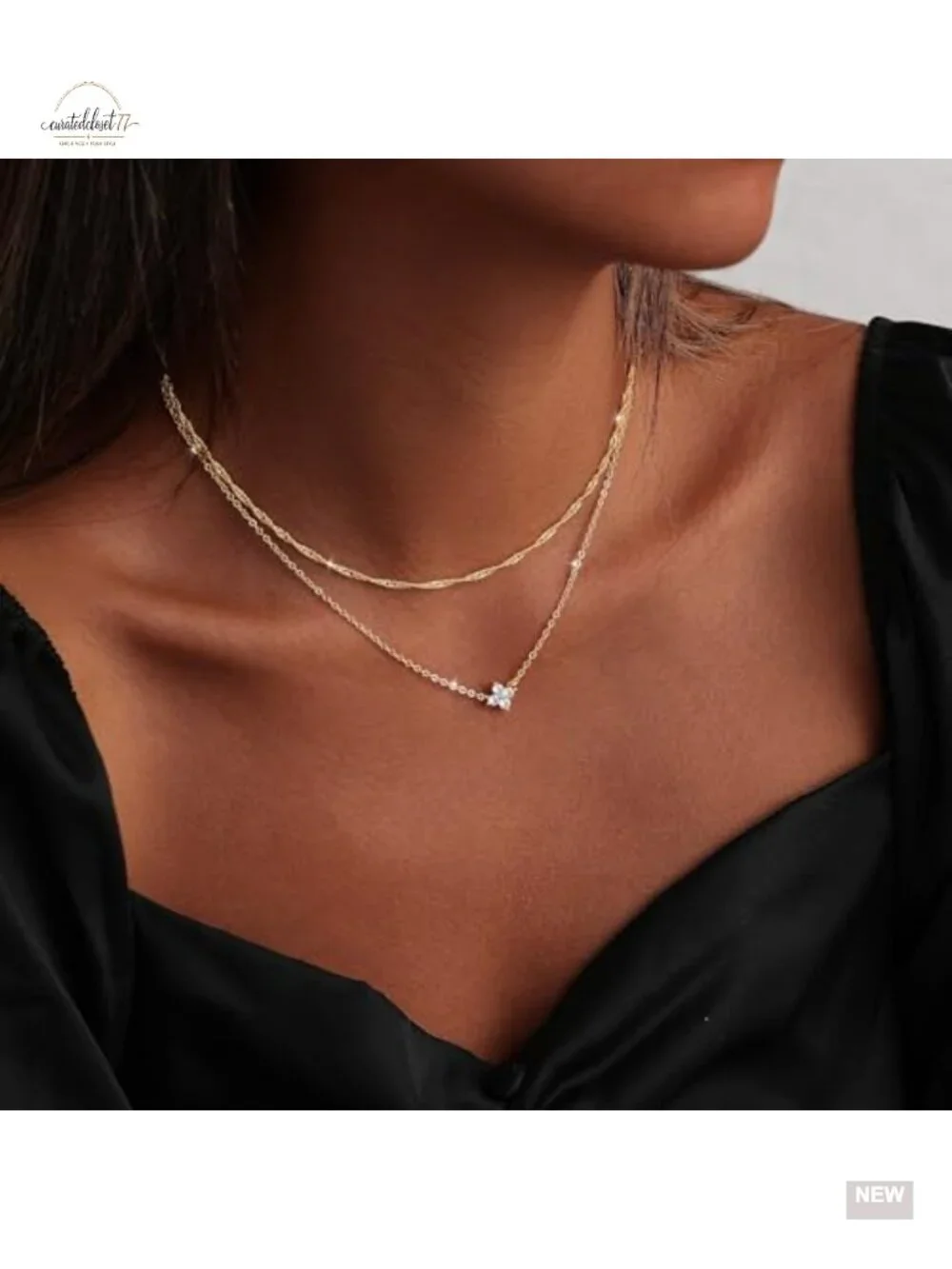 Gold Plated Layered Dainty Pendant Necklace Set with Cubic Zirconia